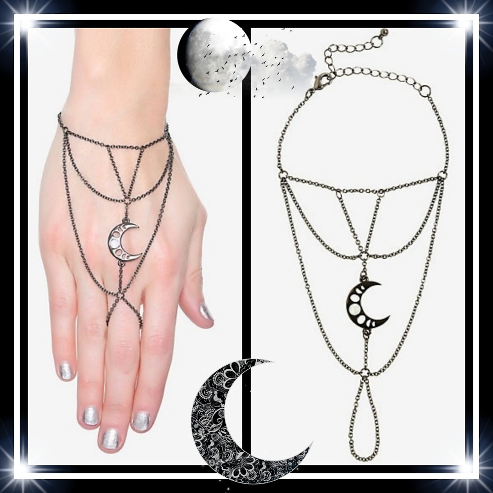 Hematite Moon Phase Crescent Moon Hand Chain